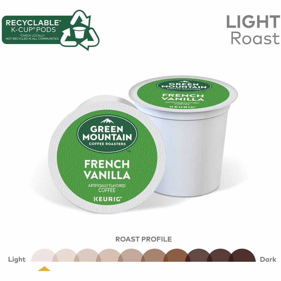 Green Mountain Coffee Roasters® K-Cup French Vanilla Coffee - Compatible with Keurig Brewer - Regular - Light - K-Cup - 24/Box - 4 / Carton