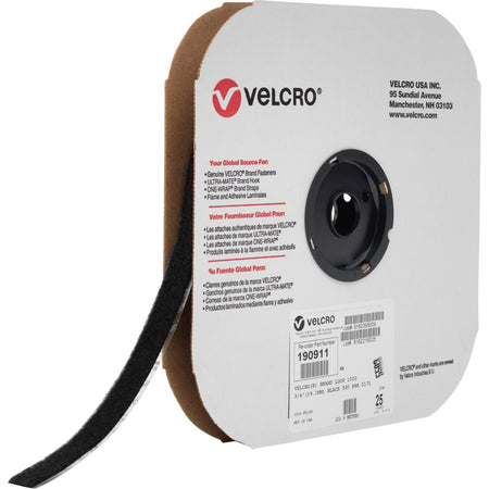 VELCRO® 190911 Industrial Loop Tape - 25 yd x 0.75’’ - Black - Indoor/Outdoor - 1 Roll - Hook &
