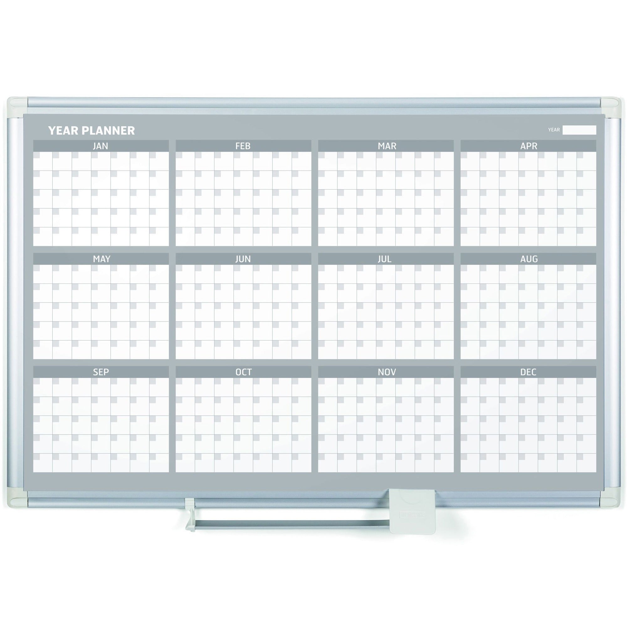 MasterVision 36" 12-month Calendar Planning Board - Yearly - 12 Month - White - Aluminum - 24" Height x 36" Width - Magnetic, Dry Erase Surface, Durable, Reference Calendar, Accessory Tray, Scratch Resistant, Ghost Resistant - 1 Each