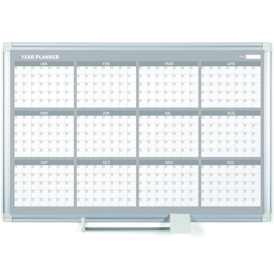 MasterVision 36" 12-month Calendar Planning Board - Yearly - 12 Month - White - Aluminum - 24" Height x 36" Width - Magnetic, Dry Erase Surface, Durable, Reference Calendar, Accessory Tray, Scratch Resistant, Ghost Resistant - 1 Each