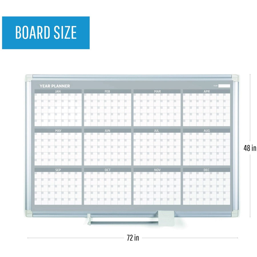 MasterVision 36’’ 12-Month Calendar Planning Board: Magnetic Dry Erase Aluminum - Yearly Organizer - Boards
