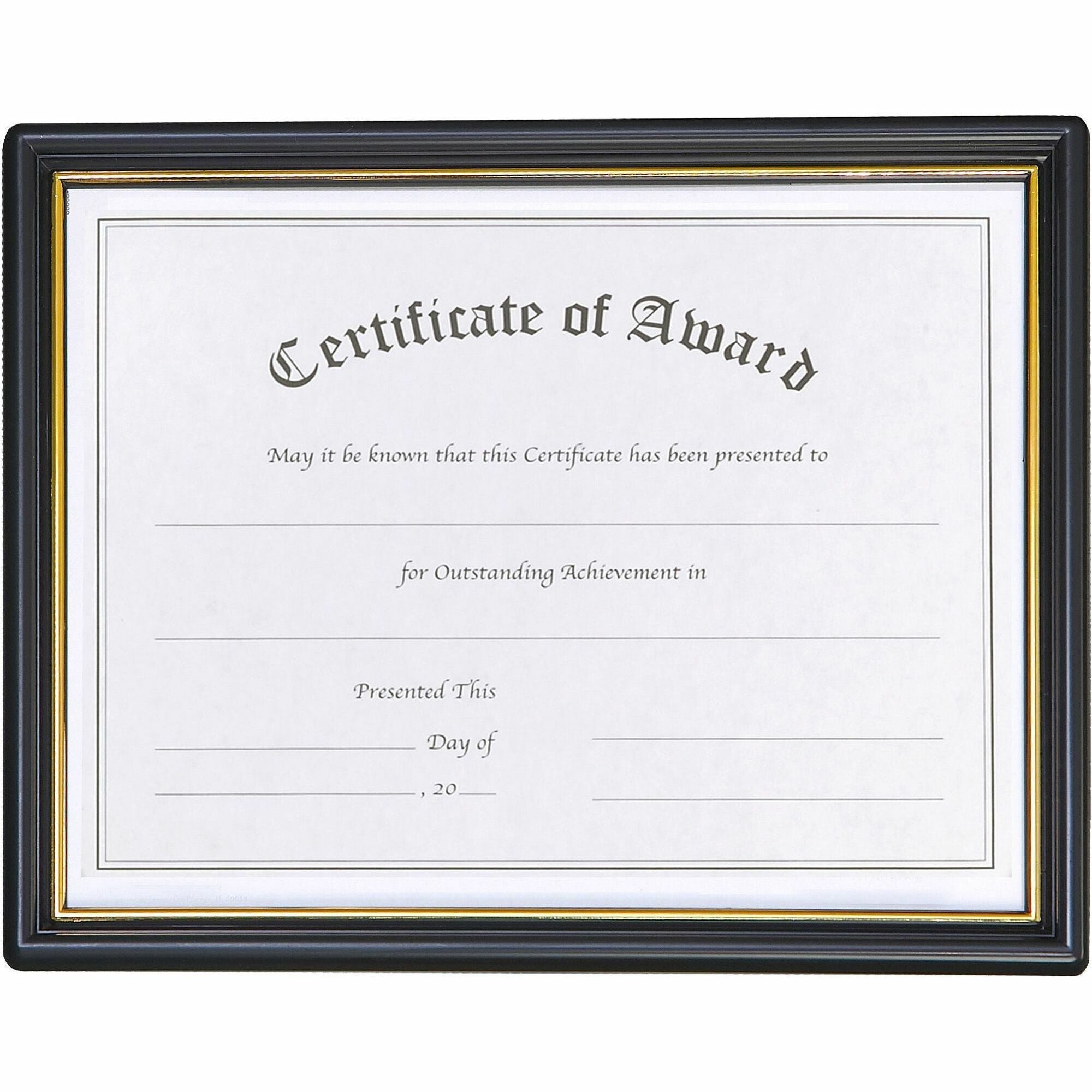 nudell Plastic Framed Award Certificate - 8.50" x 11" Frame Size - Rectangle - Hanger - Plastic - Gold, Black - 1 Each