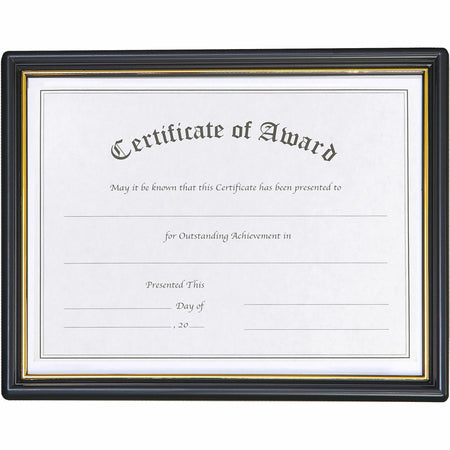 nudell Plastic Framed Award Certificate - 8.50" x 11" Frame Size - Rectangle - Hanger - Plastic - Gold, Black - 1 Each