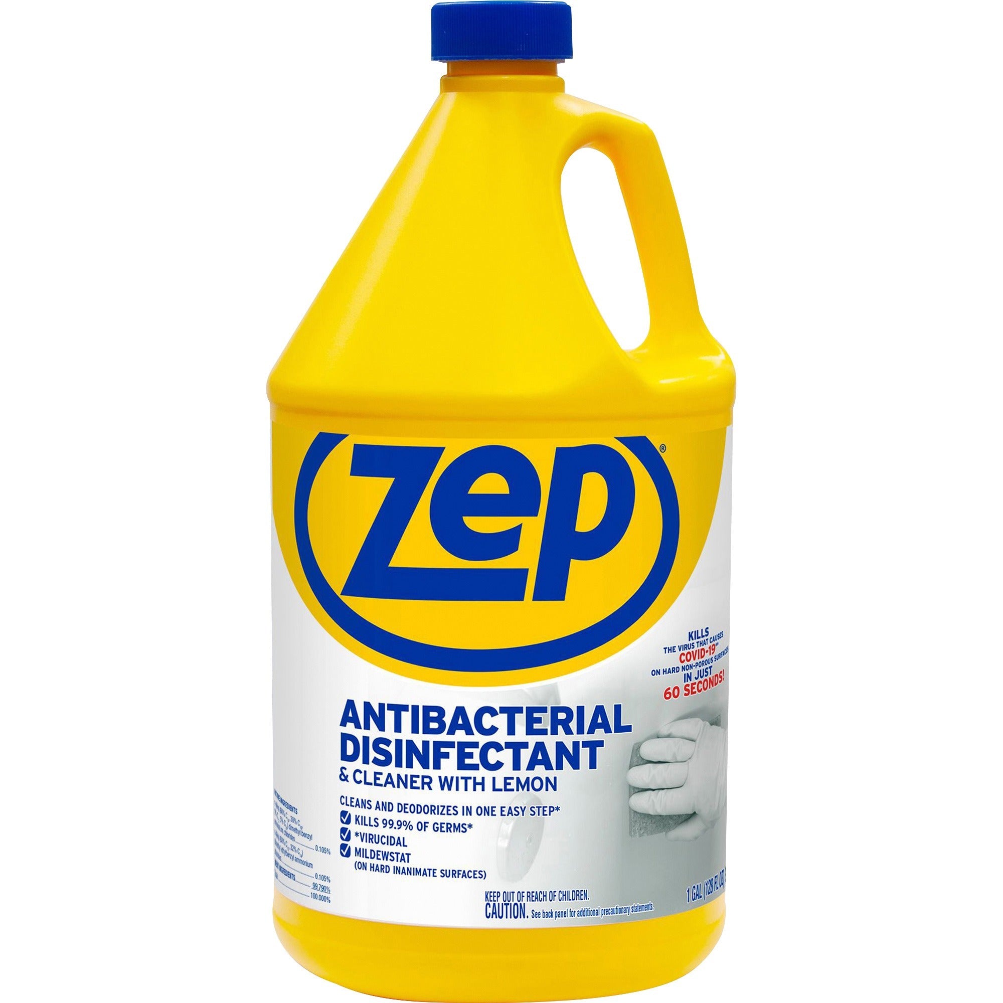 Zep Antibacterial Disinfectant and Cleaner - For Bathroom, Hospital - 128 fl oz (4 quart) - Lemon Scent - Recommended For: Germs Remover, Grease Remover, Soil Remover - Anti-bacterial, Deodorize - Blue - 1 Each