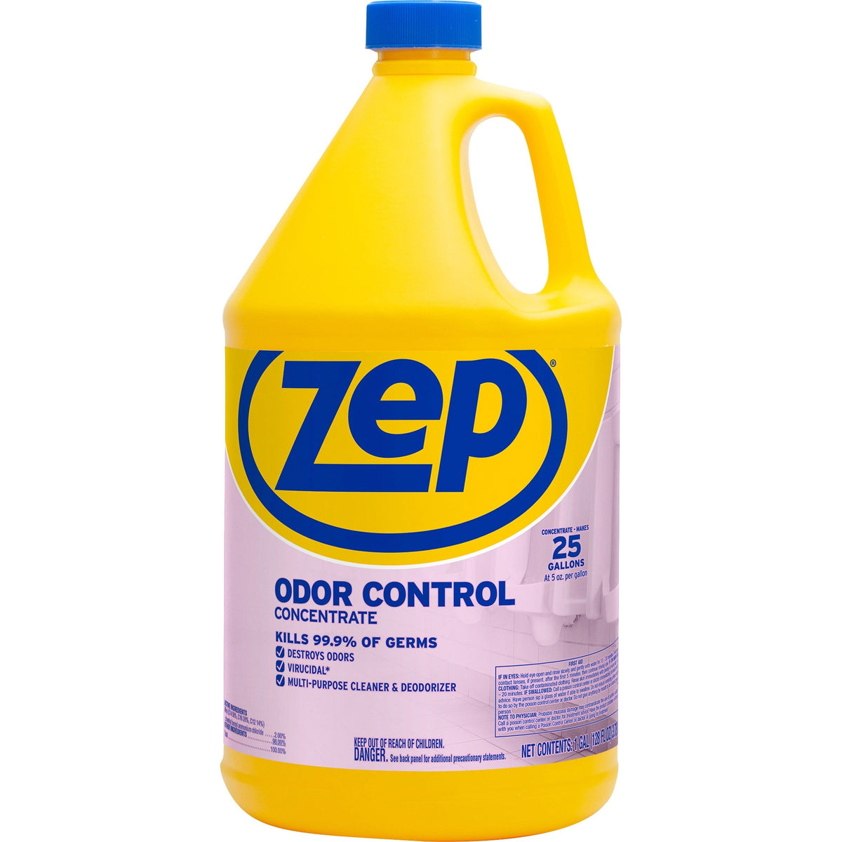 Zep Odor Control Concentrate - Concentrate - 128 fl oz (4 quart) - Fresh, Lemon Scent - Recommended For: Germs Remover, Odor Remover, Mildew Remover - Deodorize, Disinfectant, Anti-bacterial - Blue Bottle - 1 Each