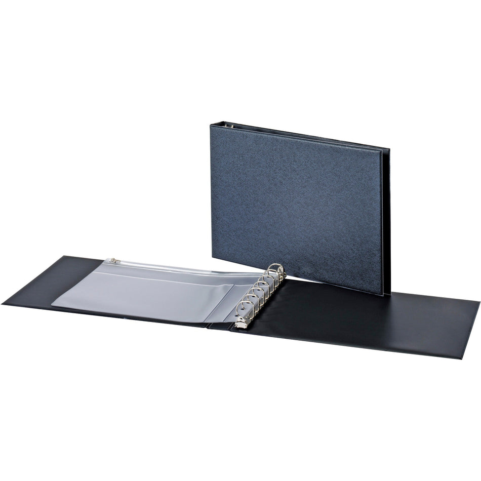 Cardinal®7 Ring Standard Business Check Binder - 1" Binder Capacity - Fastener(s): D-Ring - Board - Black - Recycled - Textured, Eco-friendly, Zipper Closure, Pen Holder - 1 Each