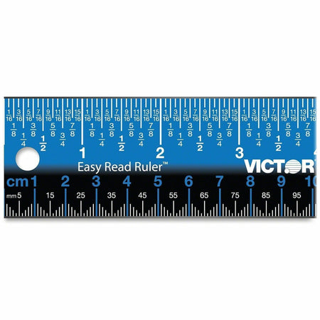 Victor Stainless Steel Dual Colour Easy Read Ruler - 12" Length - 1/4, 1/8, 1/16 Graduations - Metric, Imperial Measuring System - Stainless Steel - Blue, Black - 1 Each