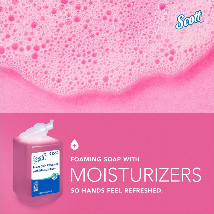 Scott Foam Skin Cleanser w/Moisturizers - Floral Scent - 1.06 quart - Hands-free Dispenser - Kill Germs - Office, Healthcare - Moisturizing - Pink - Rich Lather - 6 / Carton