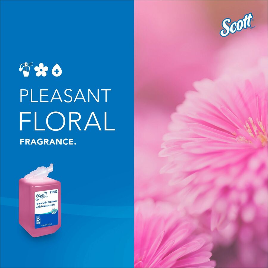 Scott Foam Skin Cleanser w/Moisturizers - Floral Scent - 1.06 quart - Hands-free Dispenser - Kill Germs - Office, Healthcare - Moisturizing - Pink - Rich Lather - 6 / Carton