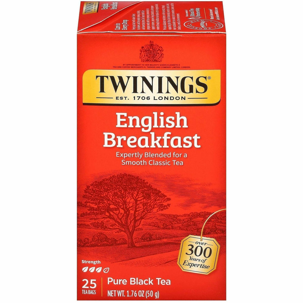 Twinings of London English Breakfast Black Tea Bag - Black Tea - 25 Cup - 25 / Box