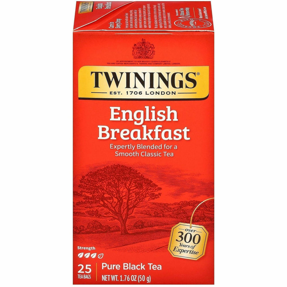 Twinings of London English Breakfast Black Tea Bag - Black Tea - 25 Cup - 25 / Box