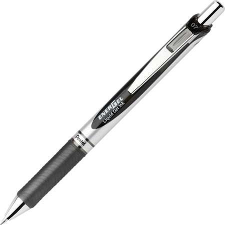 EnerGel EnerGel RTX Liquid Gel Pens - 0.7 mm Medium Pen Point - Refillable - Retractable - Black Ink - Gel-based - Silver Barrel - Metal Tip - 1 Dozen