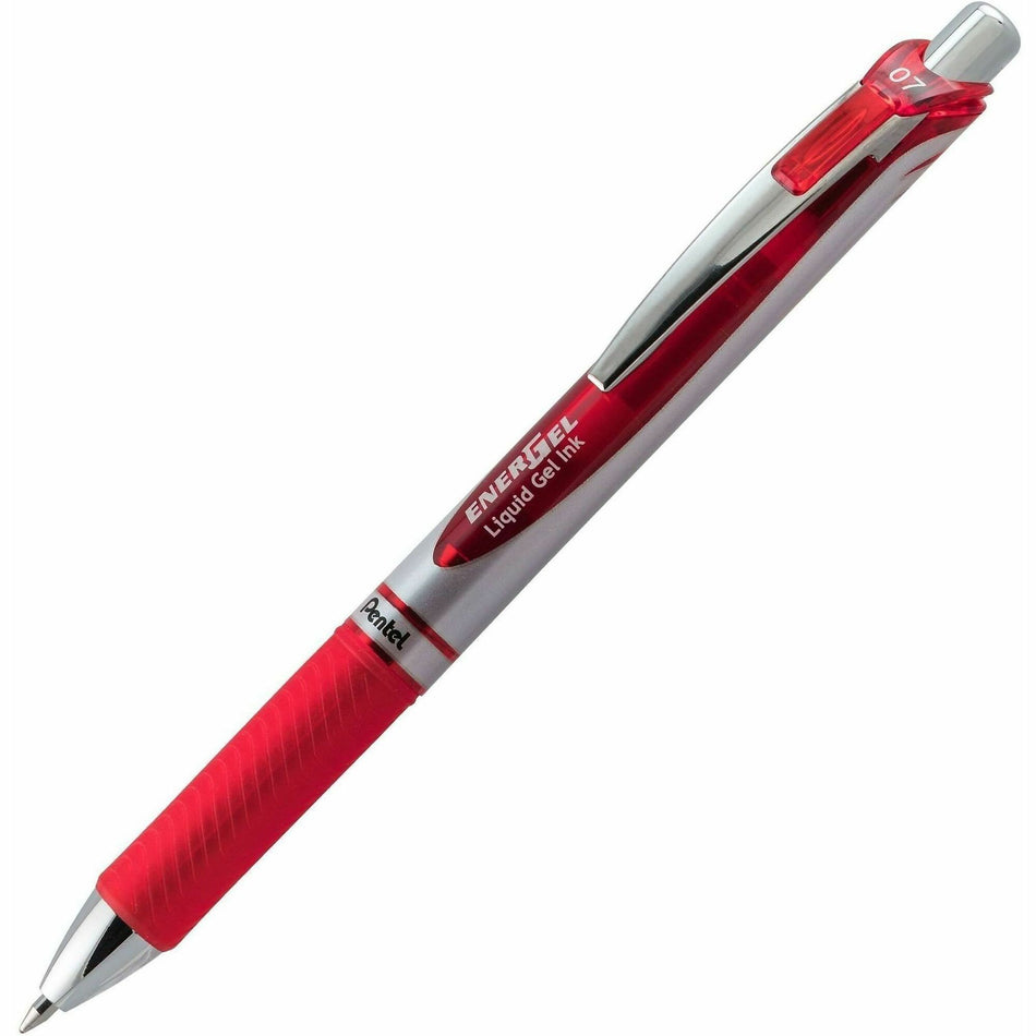 EnerGel EnerGel RTX Liquid Gel Pens - 0.7 mm Medium Pen Point - Refillable - Retractable - Red Ink - Gel-based - Silver Barrel - Metal Tip - 1 Dozen