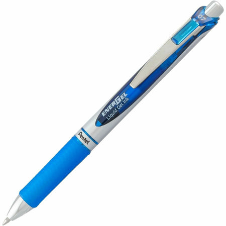 EnerGel EnerGel RTX Liquid Gel Pens - 0.7 mm Medium Pen Point - Refillable - Retractable - Blue Ink - Gel-based - Silver Barrel - Metal Tip - 1 Dozen
