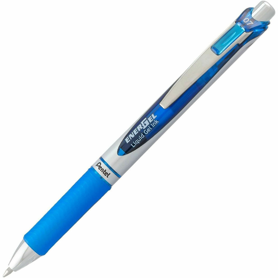 EnerGel EnerGel RTX Liquid Gel Pens - 0.7 mm Medium Pen Point - Refillable - Retractable - Blue Ink - Gel-based - Silver Barrel - Metal Tip - 1 Dozen