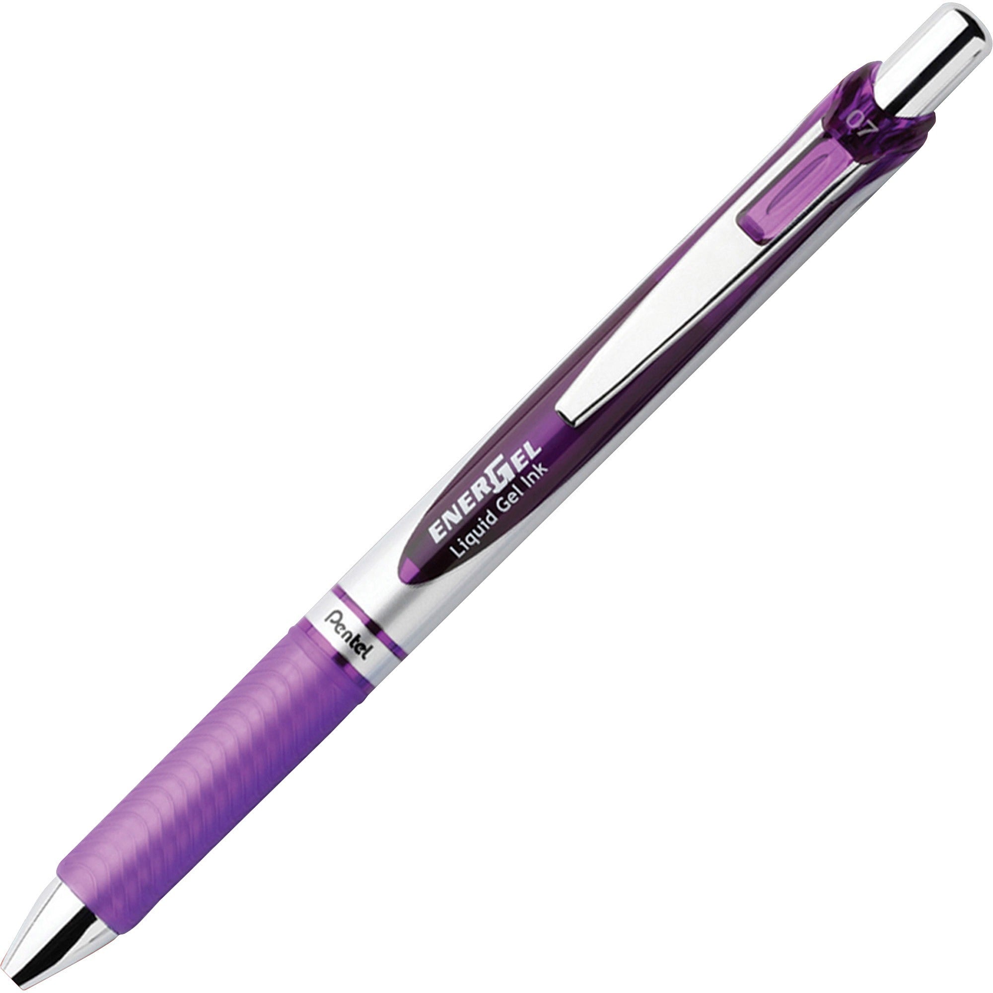 EnerGel EnerGel RTX Liquid Gel Pens - 0.7 mm Medium Pen Point - Refillable - Retractable - Violet Ink - Gel-based - Silver Barrel - Metal Tip - 1 Dozen
