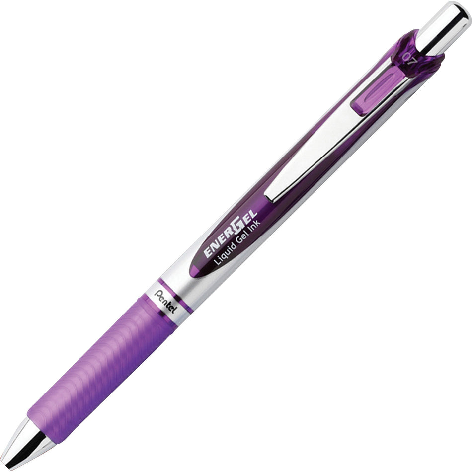 EnerGel EnerGel RTX Liquid Gel Pens - 0.7 mm Medium Pen Point - Refillable - Retractable - Violet Ink - Gel-based - Silver Barrel - Metal Tip - 1 Dozen
