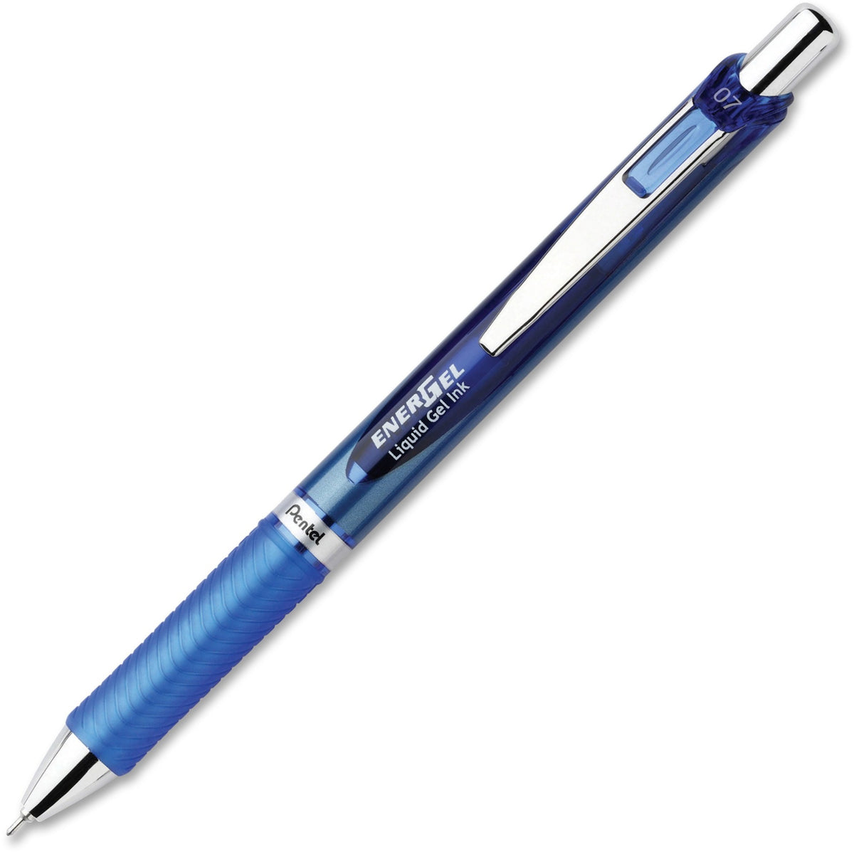 EnerGel EnerGel RTX Liquid Gel Pens - 0.7 mm Medium Needle Pen Point - Refillable - Retractable - Blue Ink - Gel-based - Blue, Silver Barrel - Stainless Steel Tip - 1 Dozen