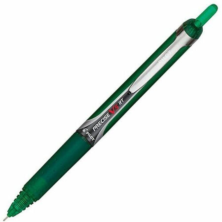 Pilot Precise V5 RT Premium Rolling Ball Pens - 0.5 mm Extra Fine Needle Pen Point - Refillable - Retractable - Green Ink - Liquid - Green Barrel - 1 Dozen
