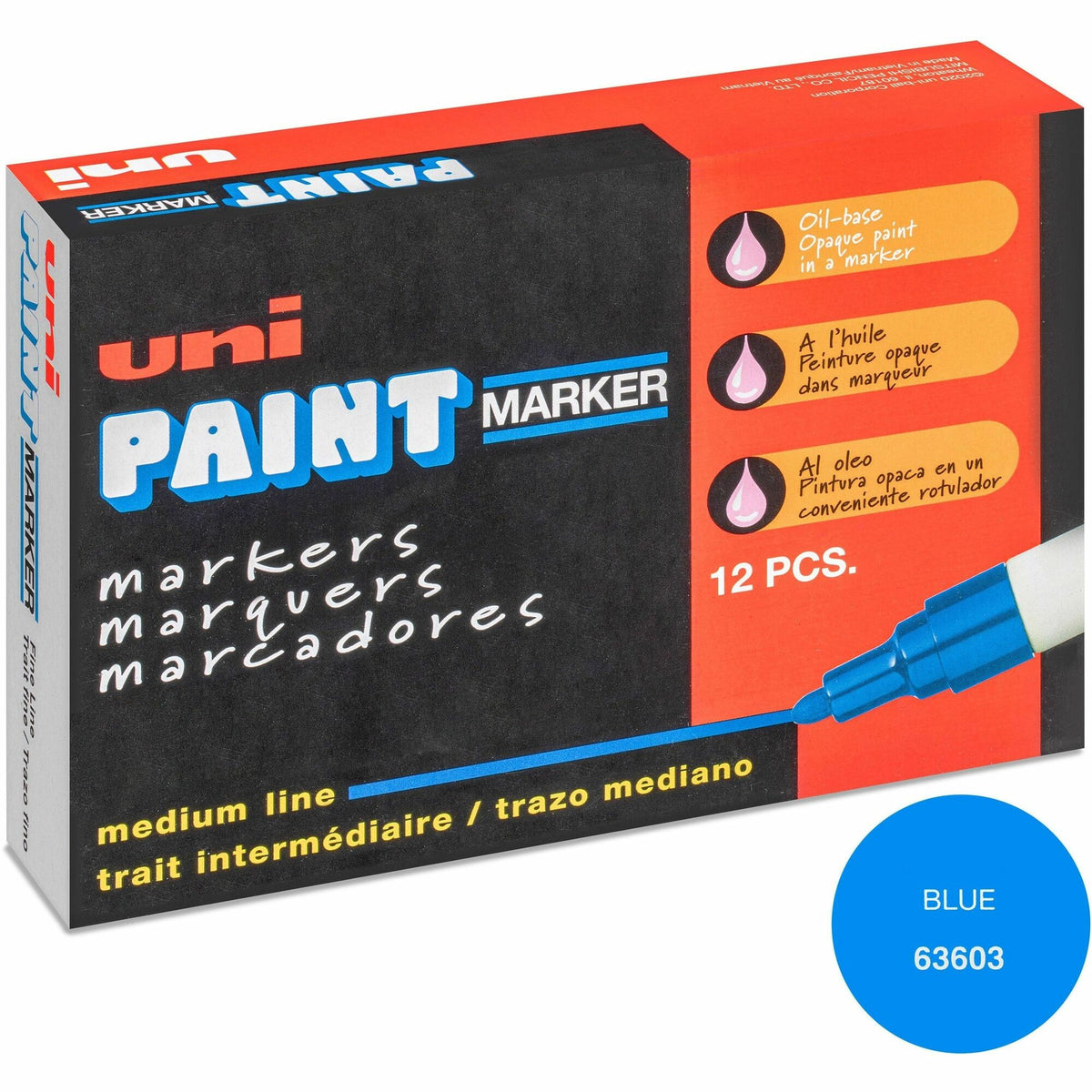 uniball&#8482; uni-Paint PX-20 Oil-Based Paint Marker - Medium Marker Point - Blue Ink - Oil Based - White Barrel - 1 Dozen