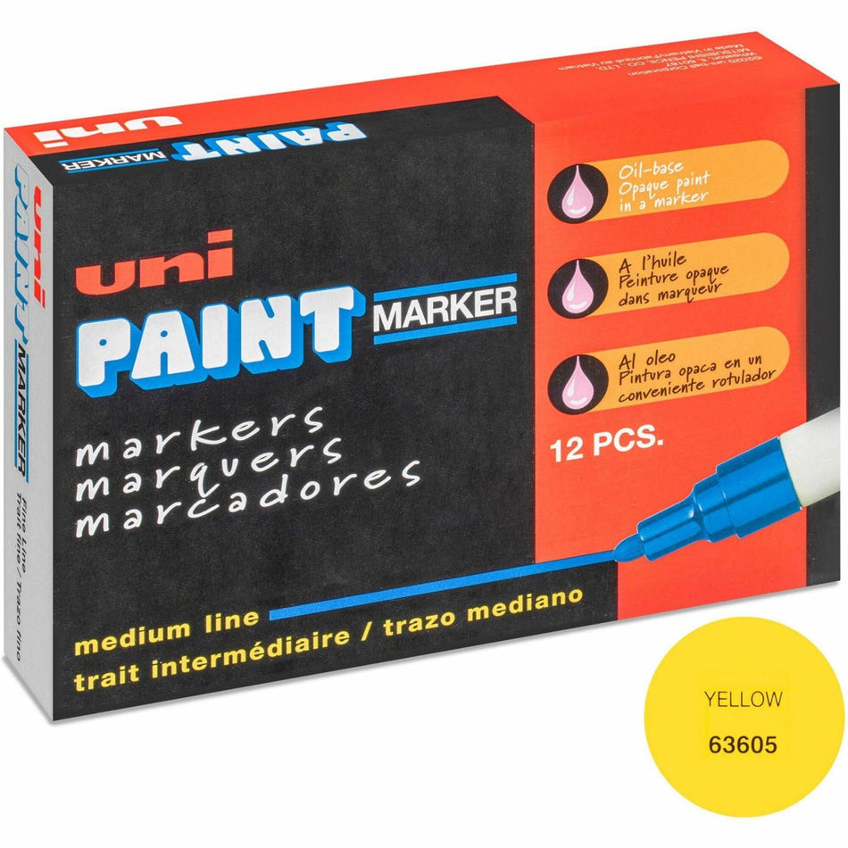 uniball&#8482; uni-Paint PX-20 Oil-Based Paint Marker - Medium Marker Point - Yellow Ink - Oil Based - White Barrel - 1 Dozen