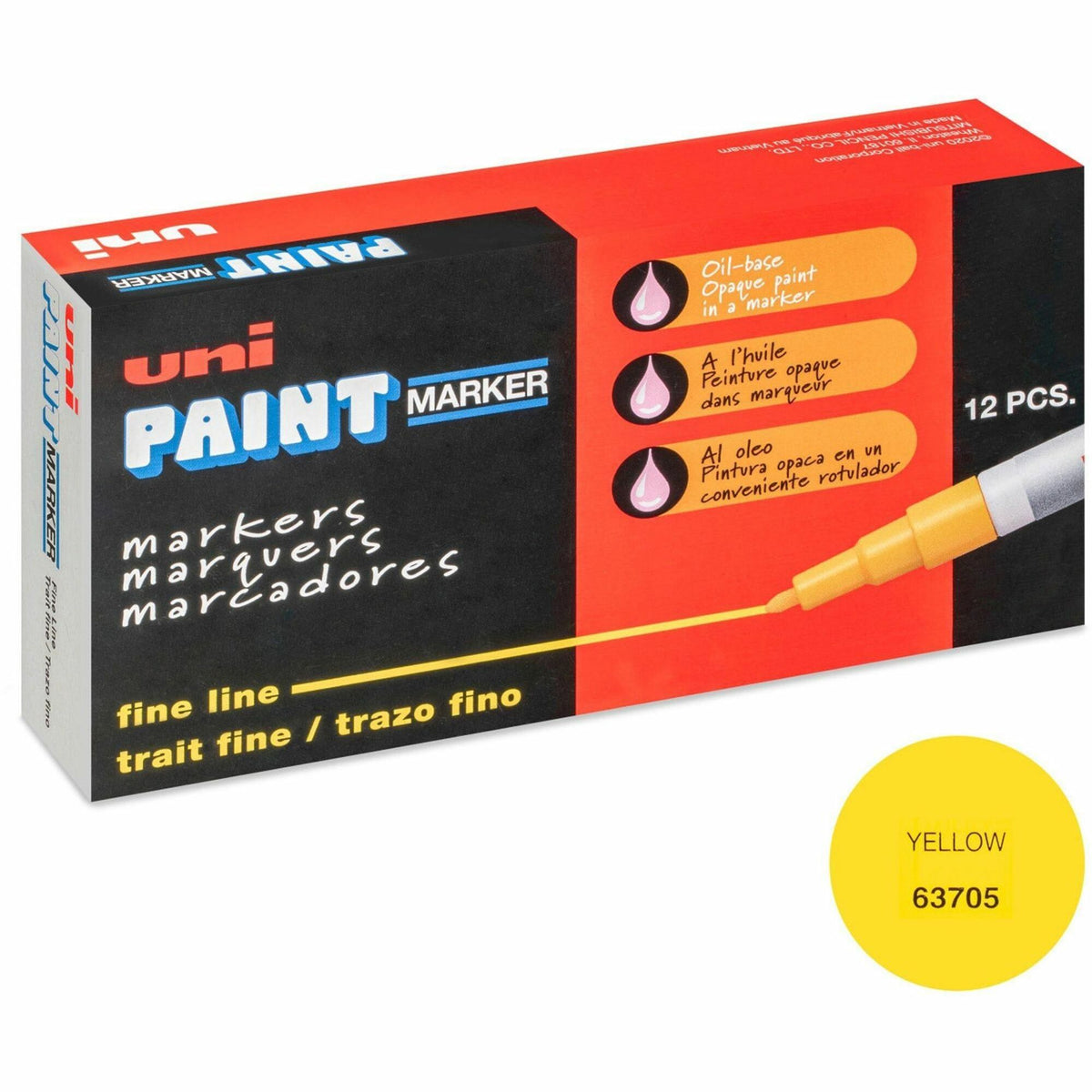 uniball&#8482; uni-Paint PX-21 Oil-Based Marker - Fine Marker Point - Yellow Ink - Oil Based - 1 Dozen