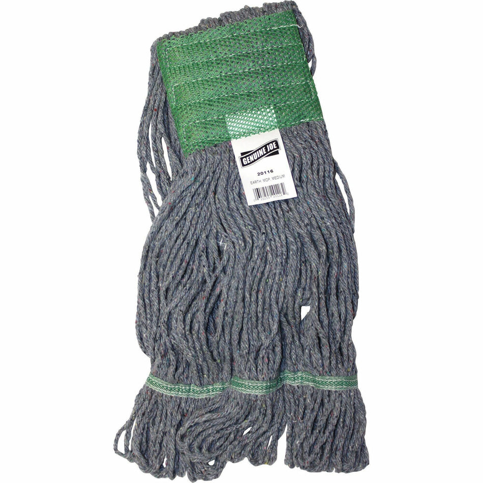 Genuine Joe 5" Headband Earth Mop Refill - Medium - Quick Drying - Polyester Fiber - Blue - 1 Each