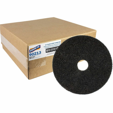 Genuine Joe Black Floor Stripping Pad - 13" Diameter x 1" Thickness - Stripping - 175 rpm to 350 rpm Speed Supported - Resilient, Heavy Duty, Flexible, Long Lasting - Fiber - Black - 5 / Carton