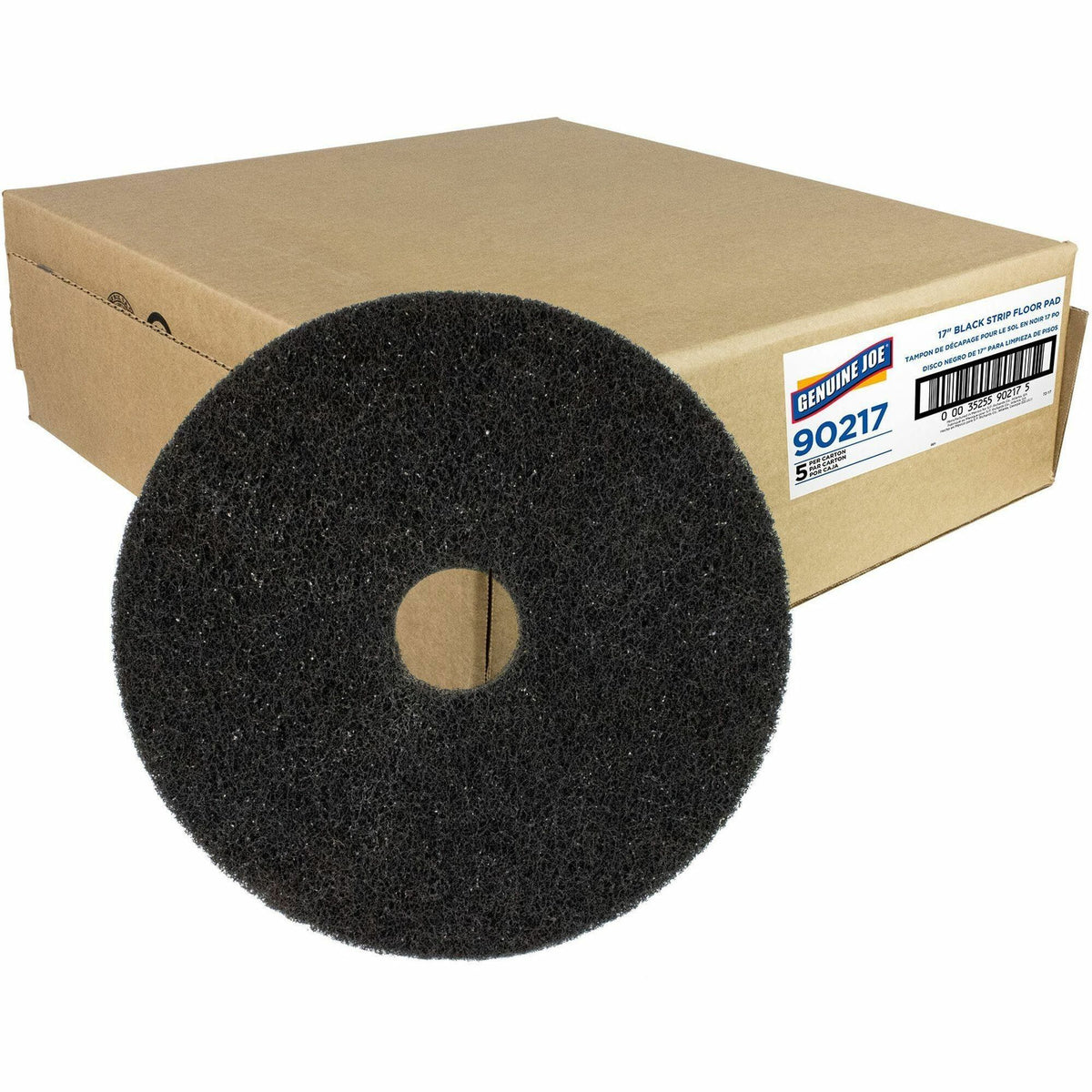 Genuine Joe Black Floor Stripping Pad - 17" Diameter x 1" Thickness - Stripping, Floor - 175 rpm to 350 rpm Speed Supported - Resilient, Heavy Duty, Flexible, Dirt Remover, Long Lasting, Abrasive, Rotate - Fiber, Resin - Black - 5 / Carton