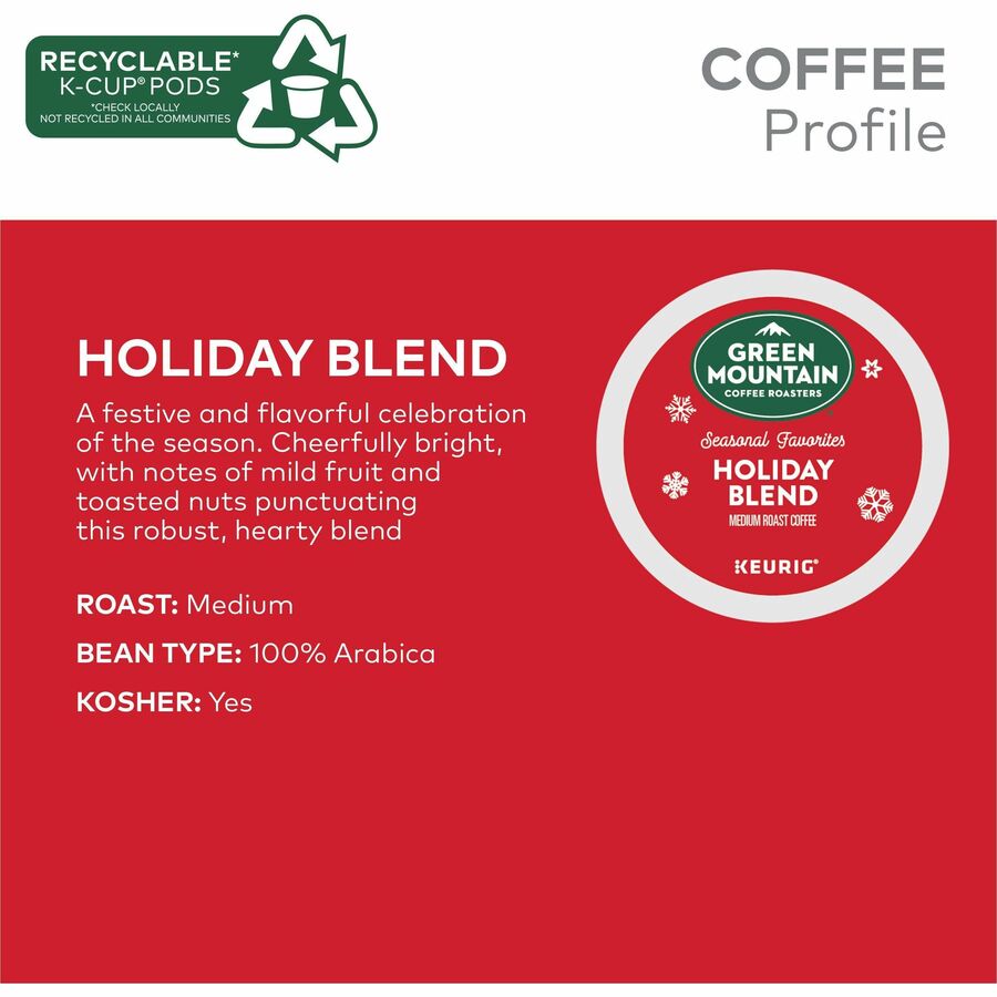 Green Mountain Coffee Roasters® K-Cup Holiday Blend Coffee - Regular - Medium - 24 K-Cup - K-Cup - 24 / Box