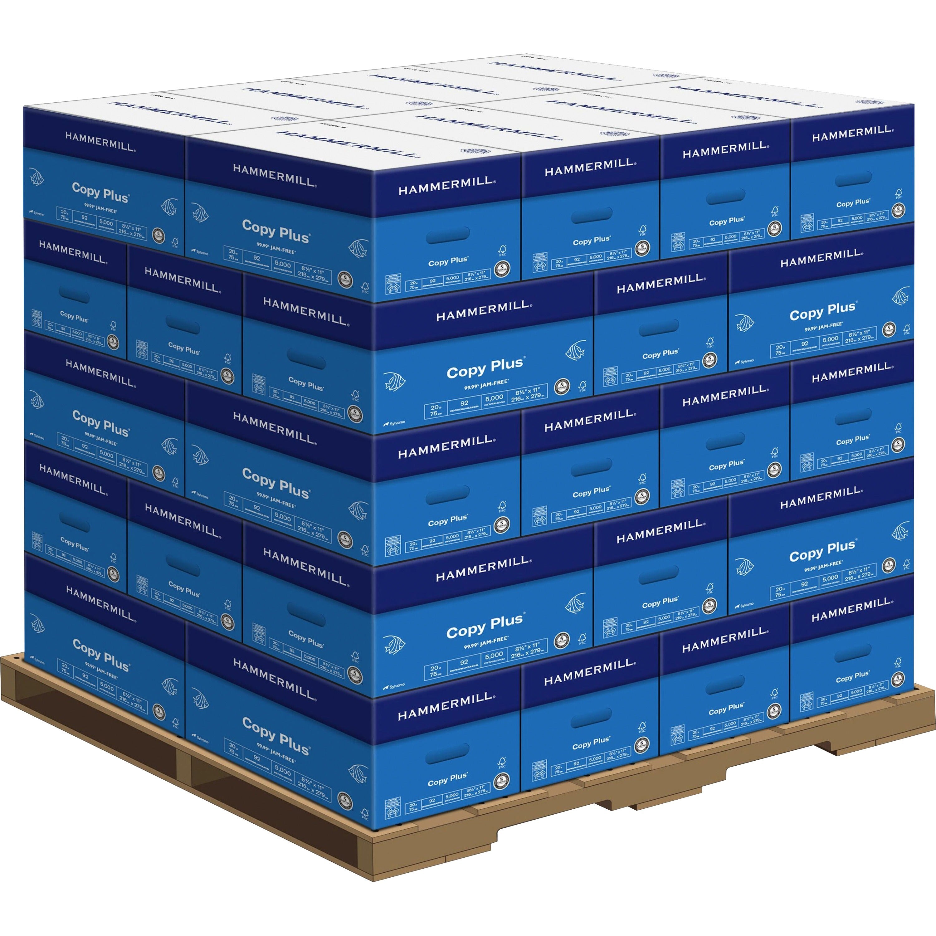 PALLET Hammermill Copy Plus Paper - White - 92 Brightness - Letter - 8 1/2" x 11" - 20 lb Basis Weight - Acid-free, Quick Drying - White - 500 Sheets per Ream - 500 Sheets/Ream - 400 / Pallet