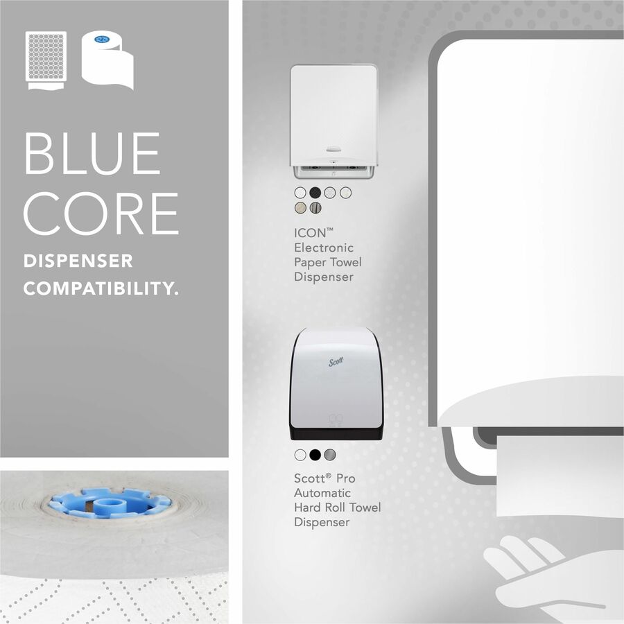 Scott Pro High-Capacity Hard Roll Towels with Elevated Design and Absorbency Pockets - 7.50" Width x 1150 ft Length - White, Blue - 6 / Carton