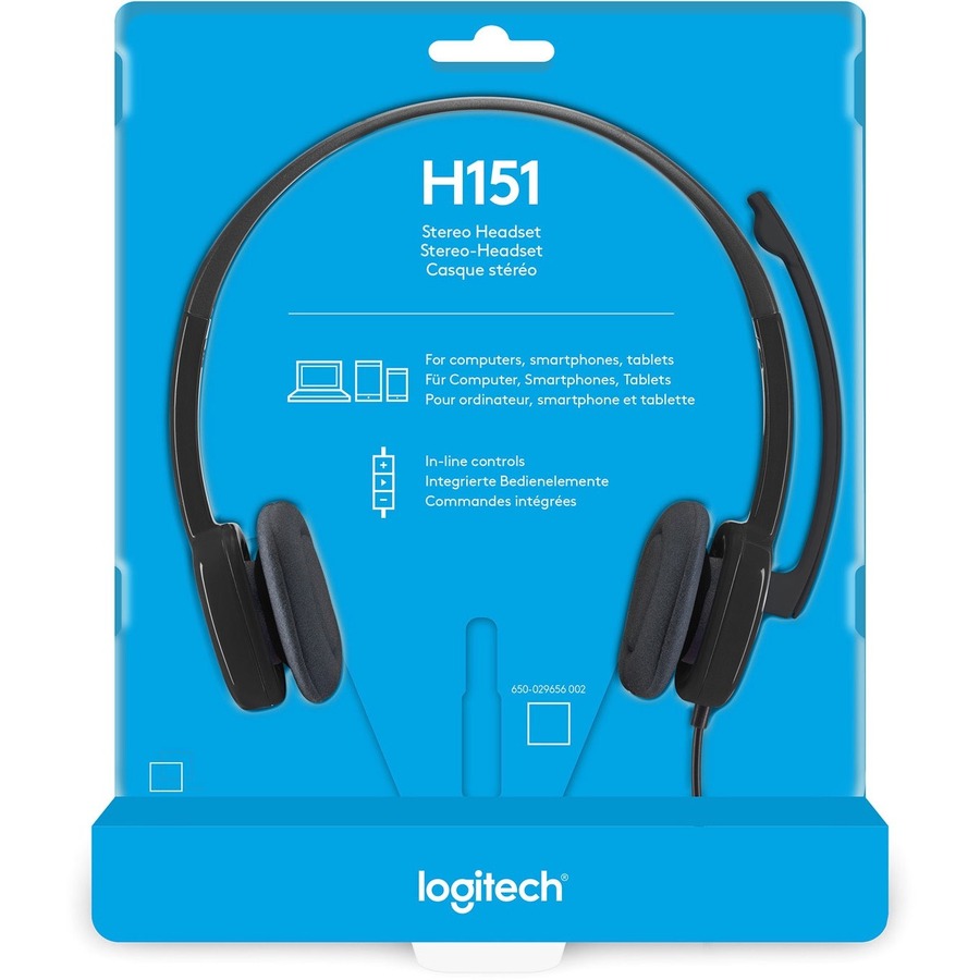 Logitech Stereo Headset H151 - Stereo - Mini-phone (3.5mm) - Wired - 22 Ohm - 20 Hz to 20 kHz - Over-the-head - Binaural - Supra-aural - 5.90 ft Cable - Noise Canceling - Black