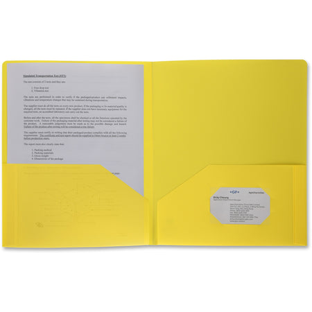 Business Source Letter Portfolio - 8 1/2" x 11" - 30 Sheets Capacity - 2 Pocket(s) - Yellow - 1 Each