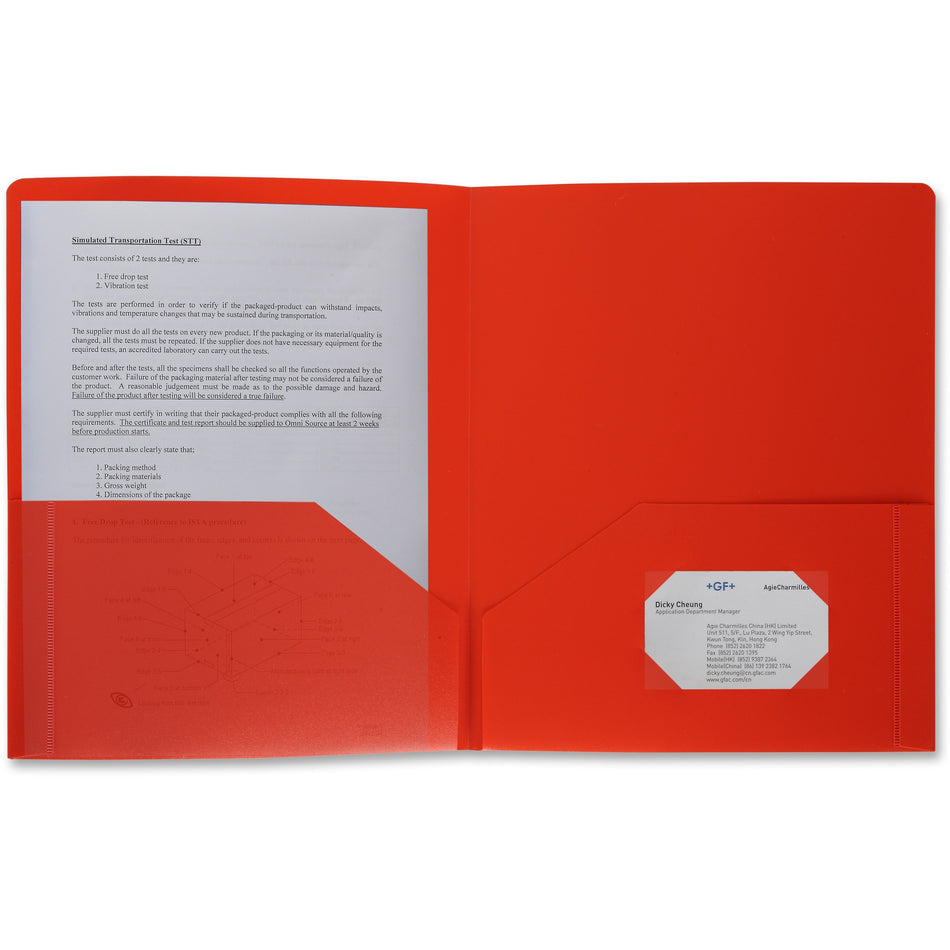 Business Source Letter Portfolio - 8 1/2" x 11" - 30 Sheets Capacity - 2 Pocket(s) - Red - 1 Each