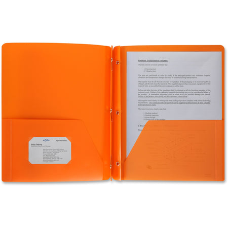 Business Source Letter Portfolio - 8 1/2" x 11" - 50 Sheets Capacity - 3 x Prong Fastener(s) - 2 Pocket(s) - Orange - Durable, Spill Resistant, Wear Resistant, Card Holder - 1 Each