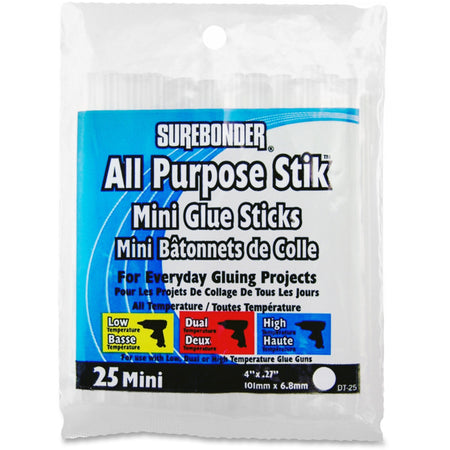 SureBonder All Purpose Mini Glue Sticks - Clear - 25 / Pack