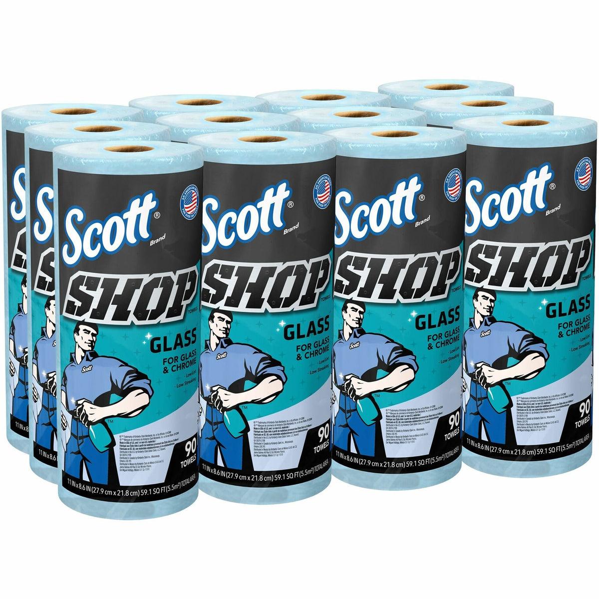 Scott Glass Cleaning Shop Towels - 90 Sheets/Roll - Blue - 12 / Carton
