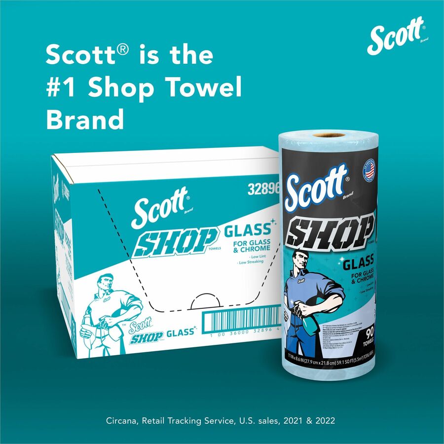 Scott Glass Cleaning Shop Towels - 90 Sheets/Roll - Blue - 12 / Carton