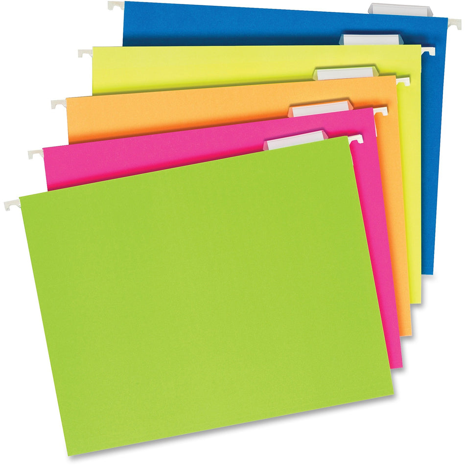 Pendaflex 1/5 Tab Cut Letter Hanging Folder - 8 1/2" x 11" - Assorted Tab Position - Fluorescent Assorted - Labeling Area - 25 / Box