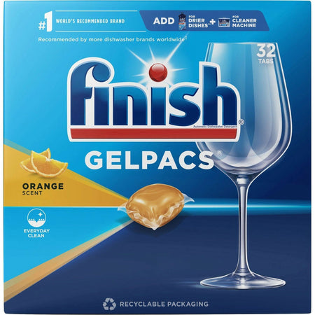 Finish Dishwasher Gel Packs - For Dish, Glass - 1.30 oz (0.08 lb) - Orange Scent - Recommended For: Food Remover, Residue Remover, Stain Remover, Baked-on Food Remover - Pre-moistened - Orange - 32 / Box