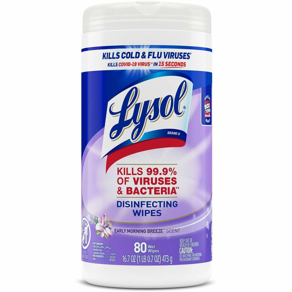 Lysol Early Morning Breeze Disinfecting Wipes - For Multipurpose, Multi Surface - Early Morning Breeze Scent - Recommended For: Virus Remover, Bacteria Remover - Disinfectant, Pre-moistened, Anti-bacterial - White - 80/Tub - 1 Each