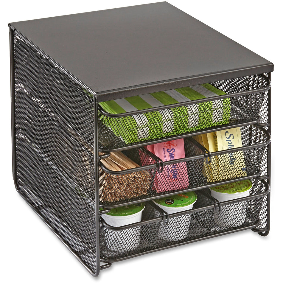 Safco Onyx Hospitality Organizer - 3 Drawer(s) - 3 Divider(s) - 3 Tier(s) - 8.25" Height x 11.50" Width x 8.25" Depth - Removable Divider, Sturdy - Powder Coated - Black - Steel - 1 Each