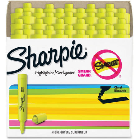 Sharpie SmearGuard Tank Style Highlighters - Narrow Narrow Chisel, Wide Marker Point - Fluorescent Yellow Ink - 36 / Pack