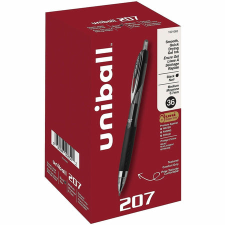 uniball&#8482; 207 Gel Pen - 0.7 mm Medium Pen Point - Refillable - Retractable - Black Ink - Pigment-based - 36 / Pack