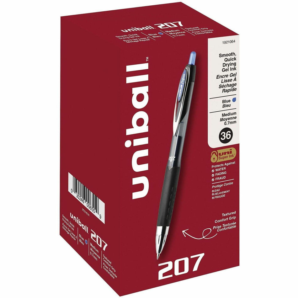 uniball&#8482; 207 Gel Pen - 0.7 mm Medium Pen Point - Refillable - Retractable - Blue Ink - Gel-based - 36 / Pack