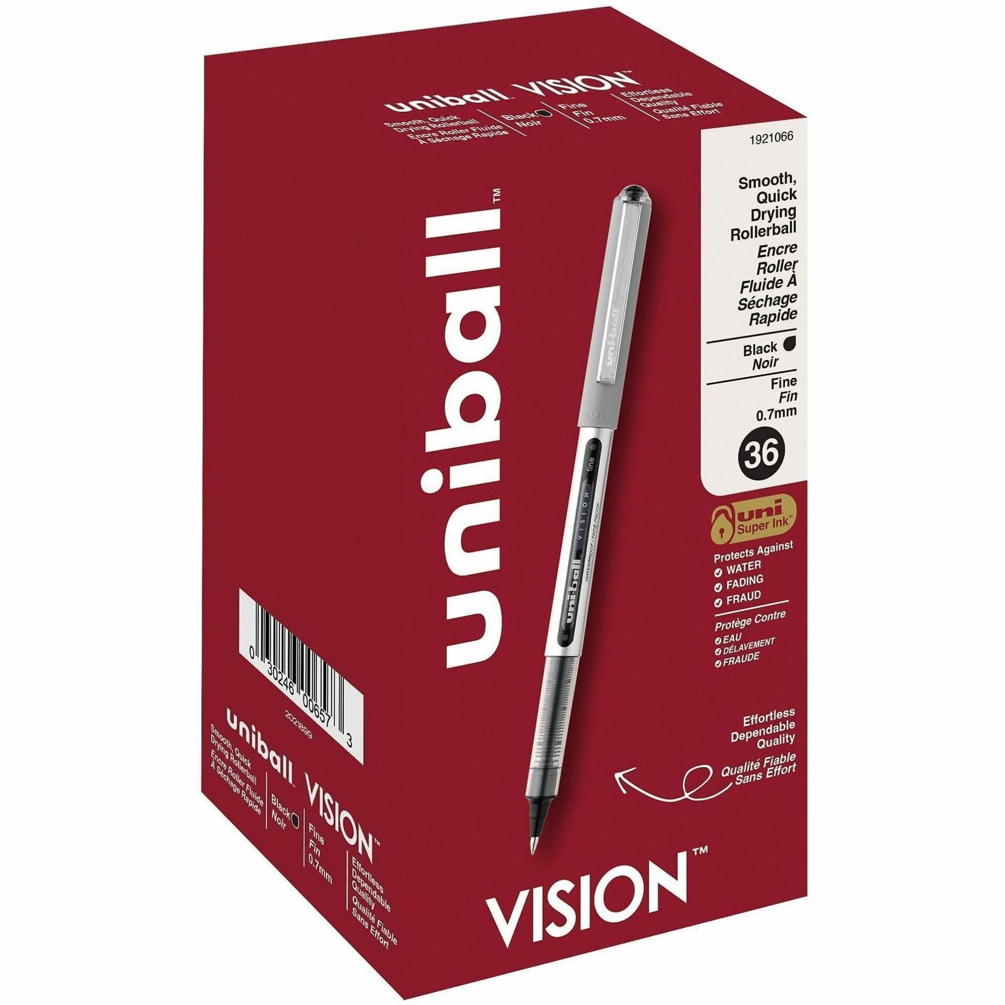 uniball&#8482; Vision Rollerball Pens - 0.7 mm Fine Pen Point - Black Ink - Pigment-based - 36 / Pack