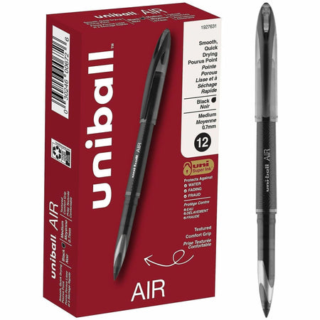uniball&#8482; Air Porous Point Pen - 0.7 mm Medium Conical Pen Point - Black Ink - Black Barrel - 1 Dozen