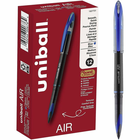 uniball&#8482; Air Porous Point Pen - 0.7 mm Medium Conical Pen Point - Blue Ink - Hybrid - Black Barrel - 1 Dozen