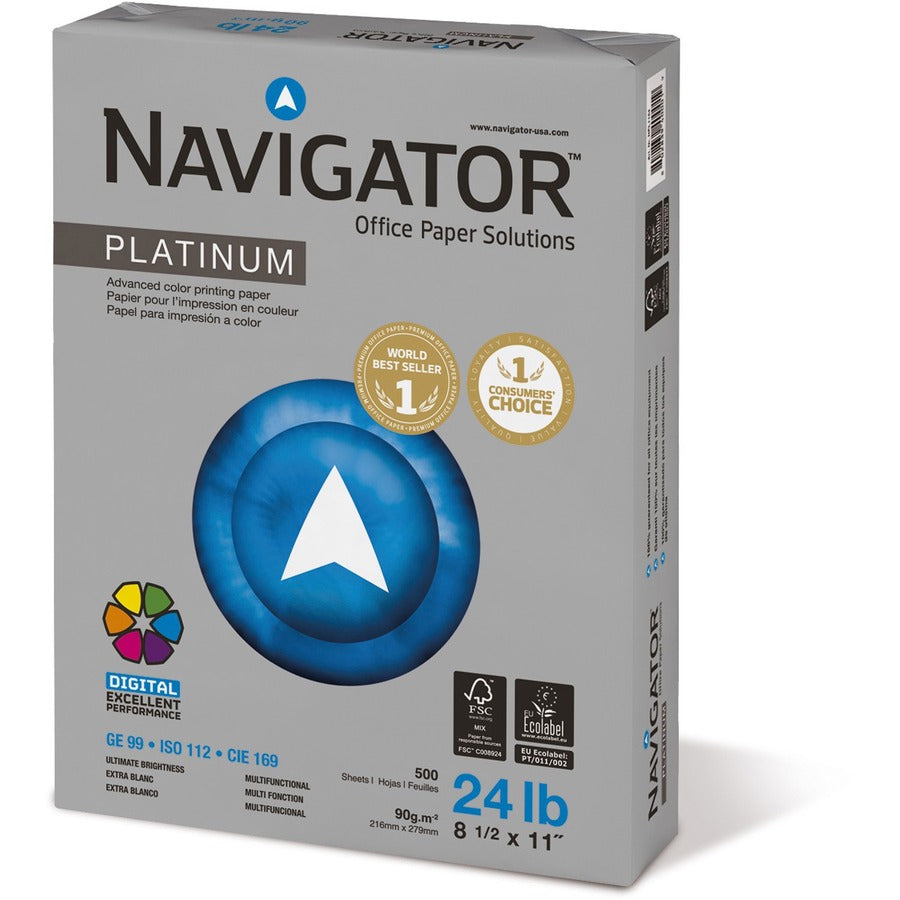 Navigator Platinum Superior Productivity Multipurpose Paper - Silky Touch - Bright White - 99 Brightness - 96% Opacity - Letter - 8 1/2" x 11" - 24 lb Basis Weight - Extra Smooth - Jam-free - Bright White - 500 Sheets per Ream - 10 / Carton